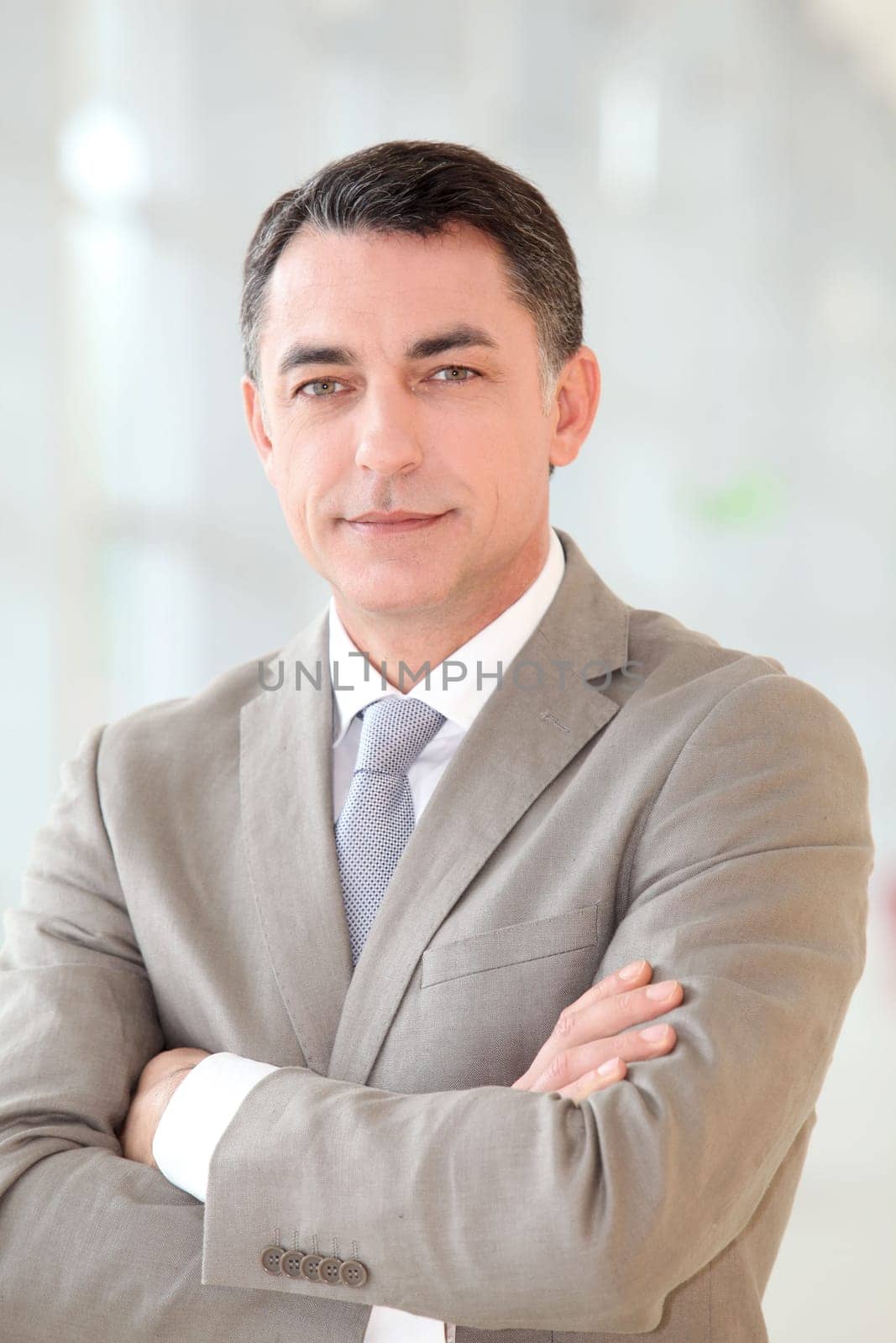 Portrait of businessman standing in hall