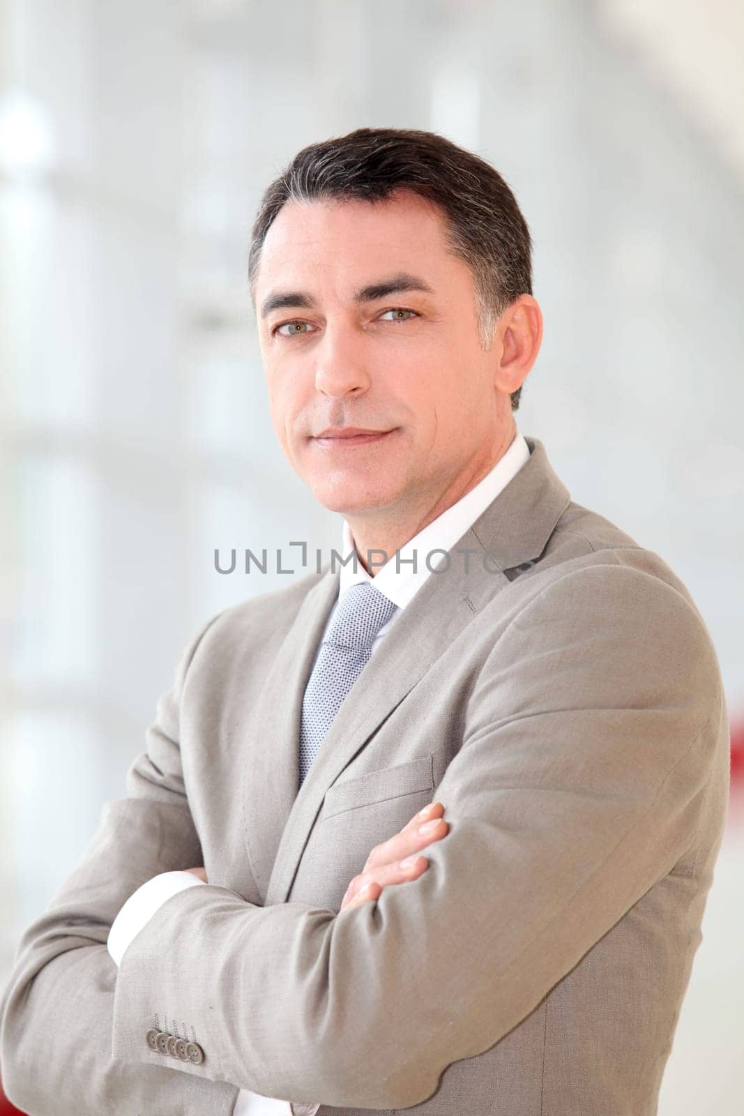 Portrait of businessman standing in hall