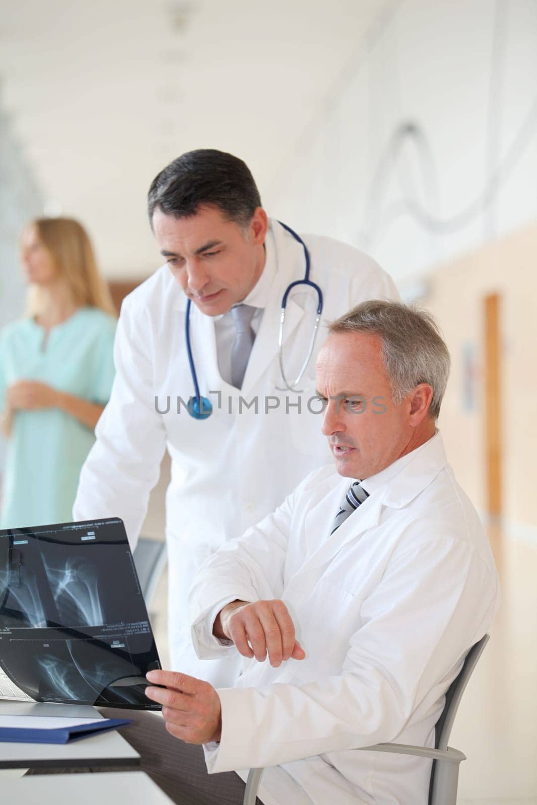 Doctors looking at radiography in hospital