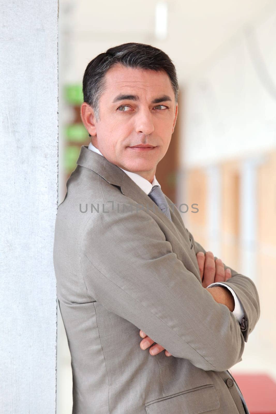 Portrait of businessman standing in hall