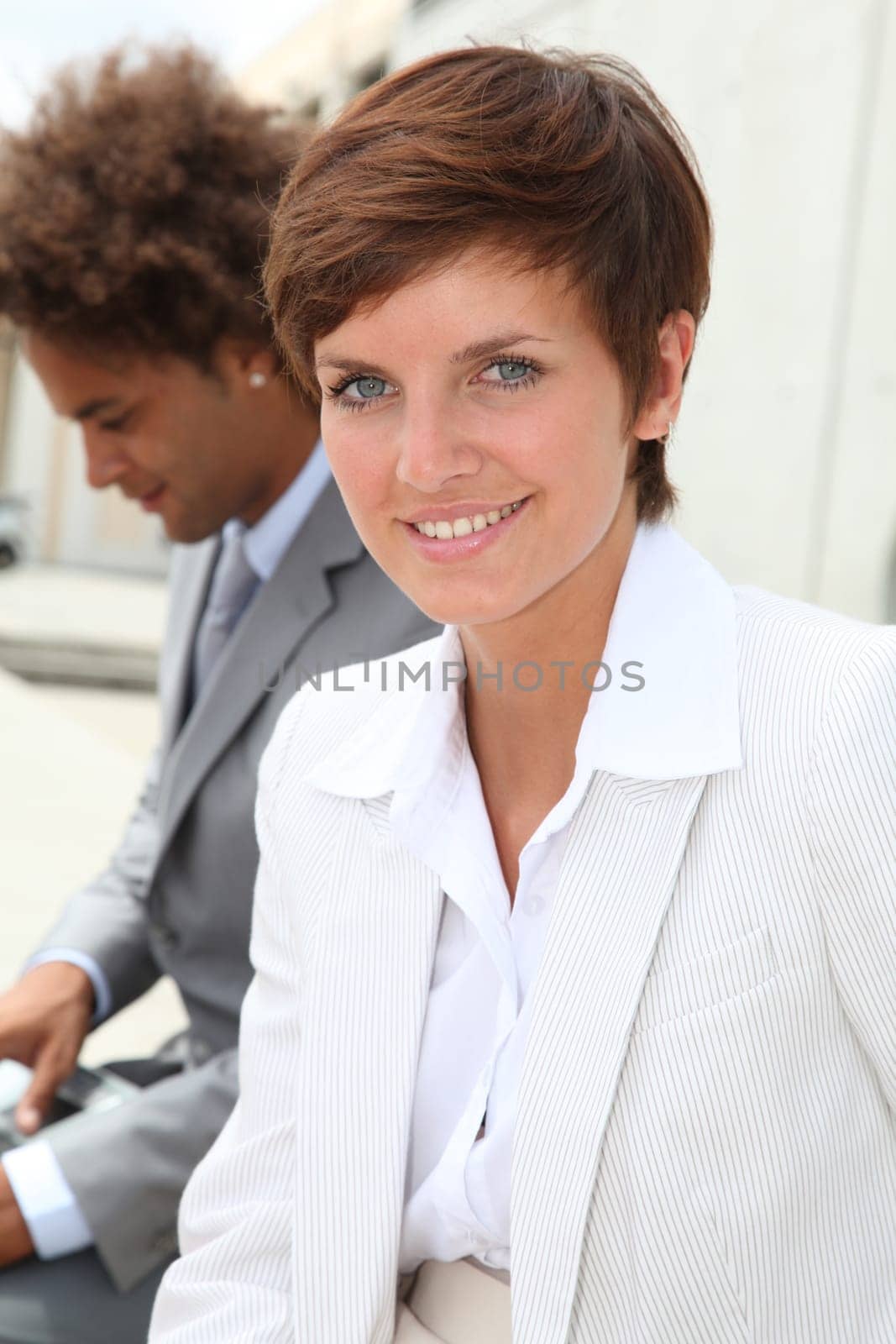 Business team meeting outside the office