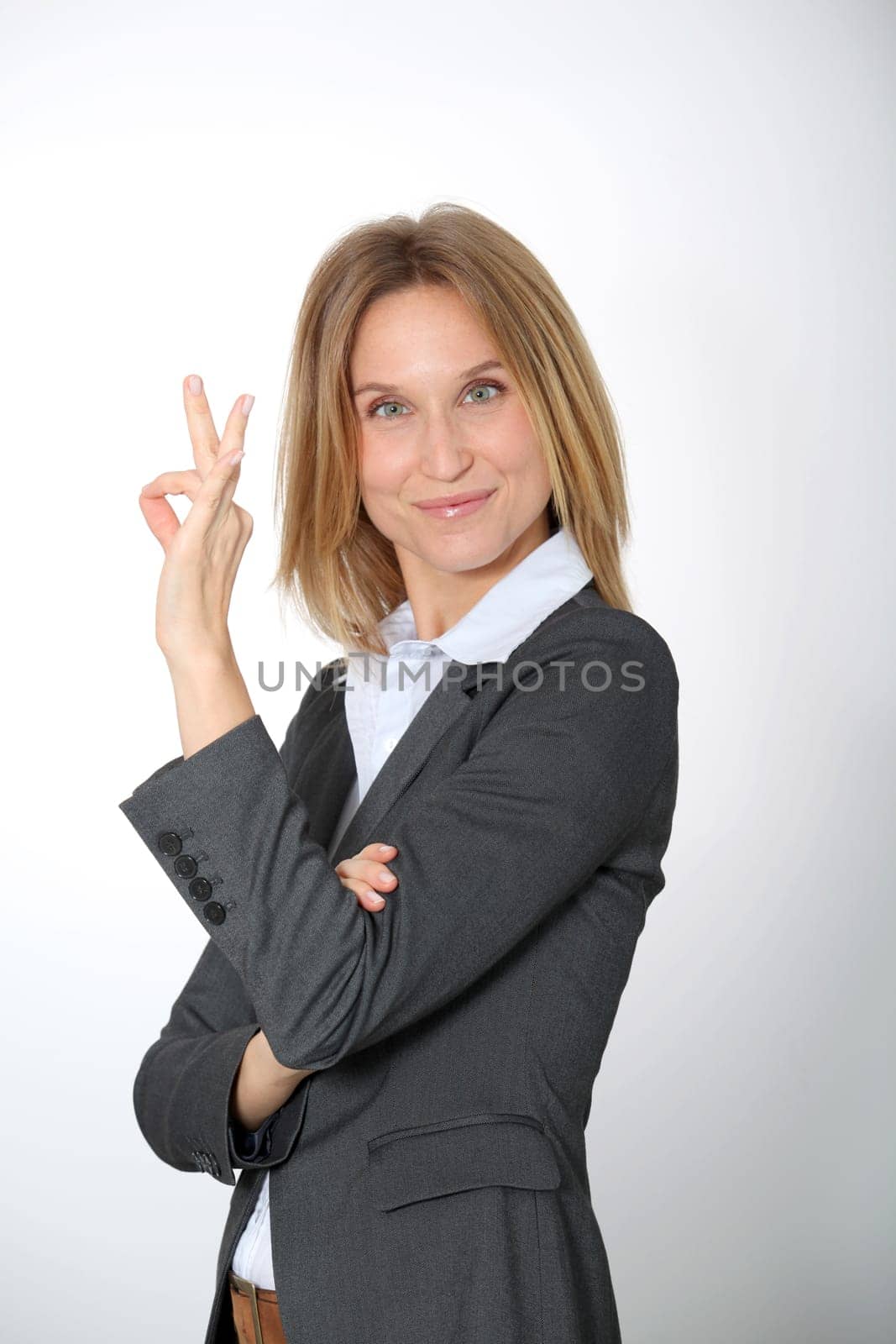 Closeup of businesswoman on white background