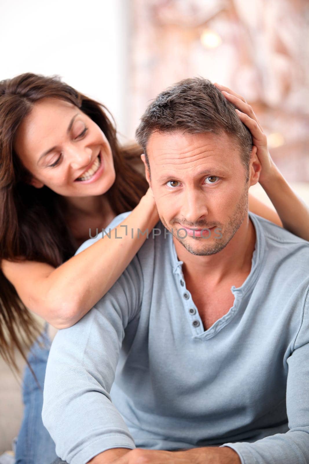 Closeup of happy couple at home