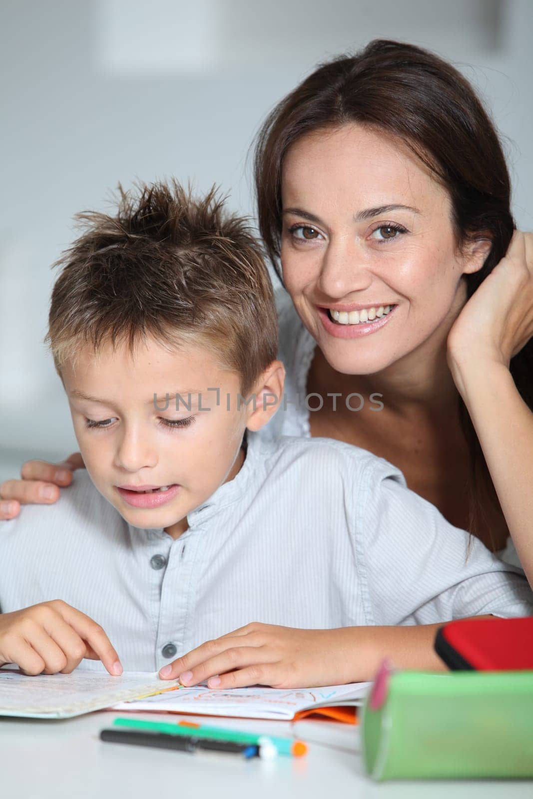 Mother and child doing homework
