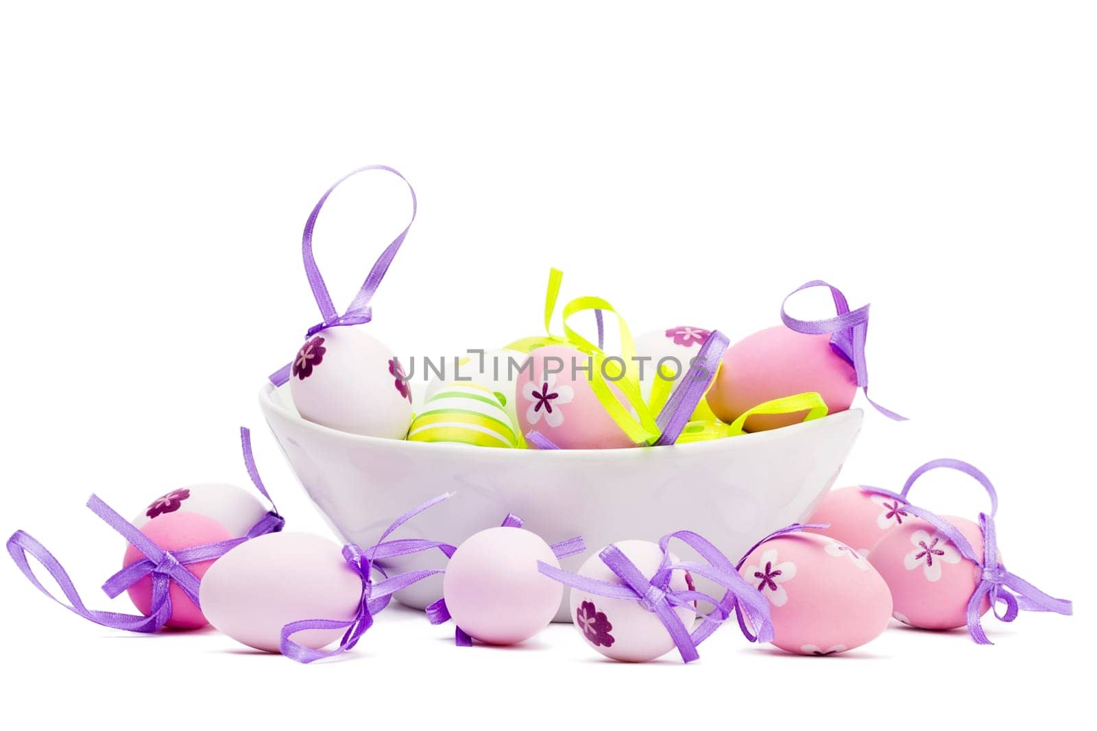 Pastel Easter eggs in white shell