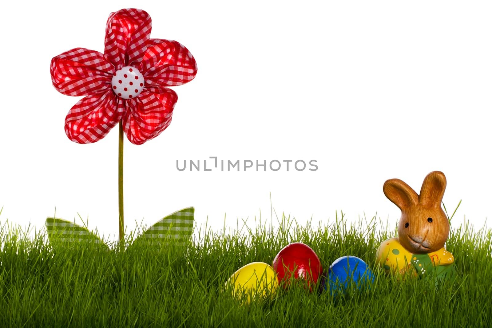 Little Easter bunny with Easter eggs and sto
