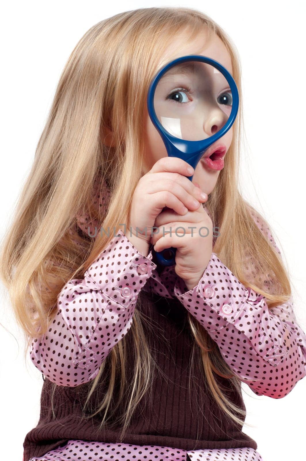 Portrait of little cute girl with long hair
