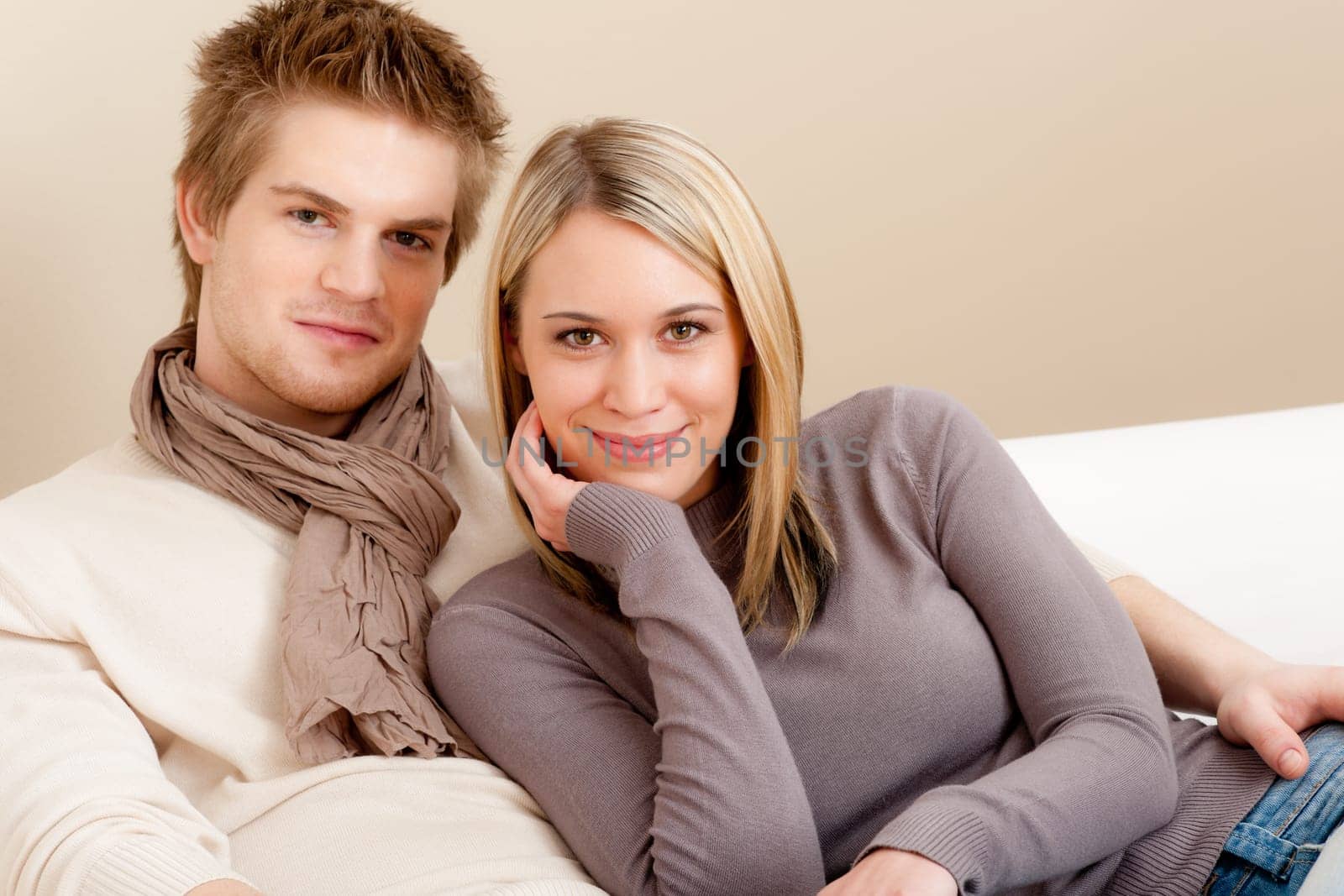 Couple in love - happy relax at home