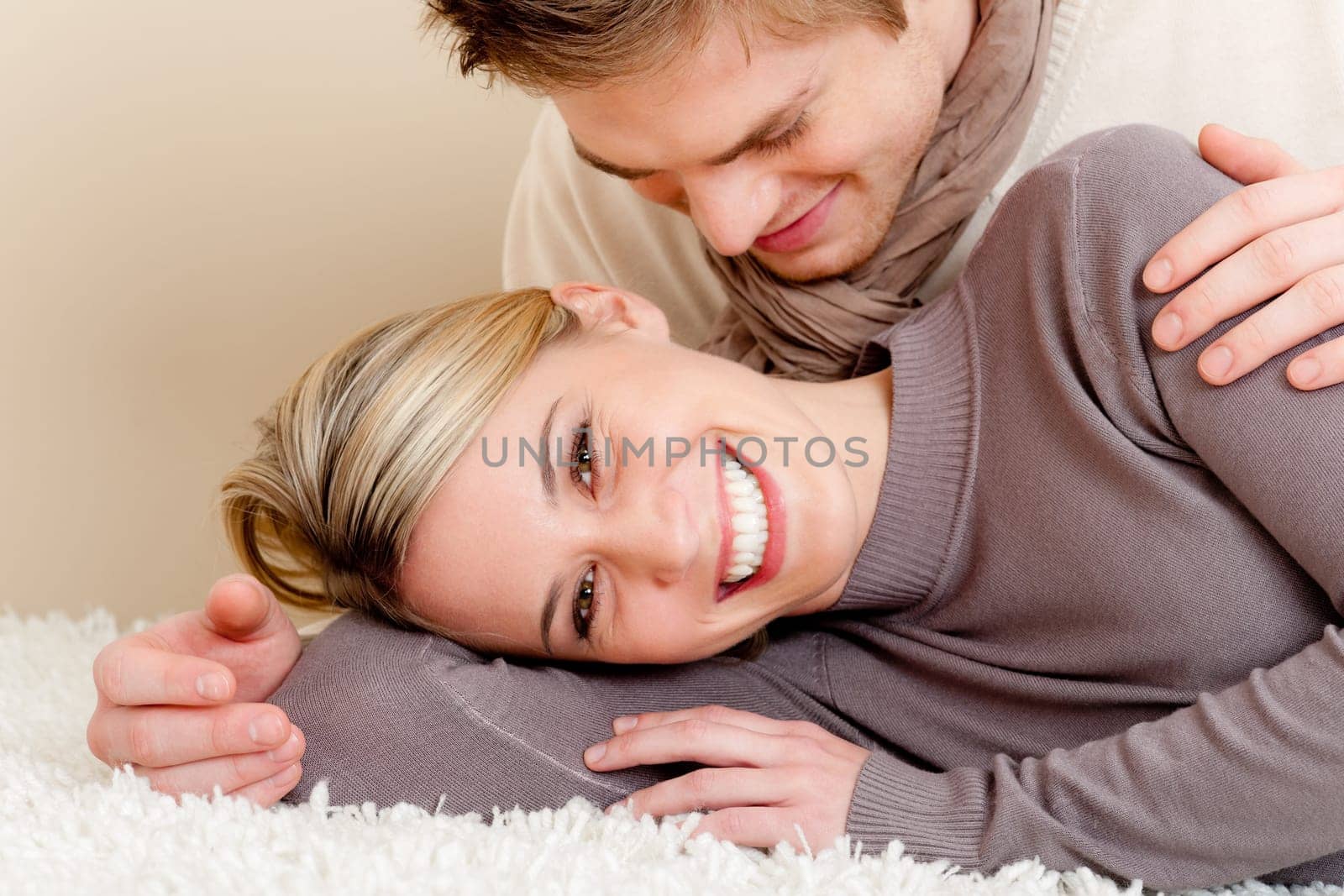 Couple in love - happy relax at home