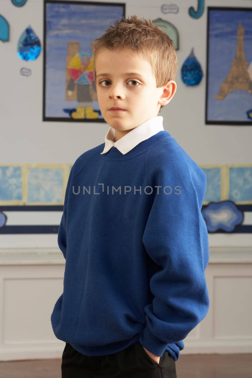 Portrait Of Male Primary School Pupil Standing In Classroom
