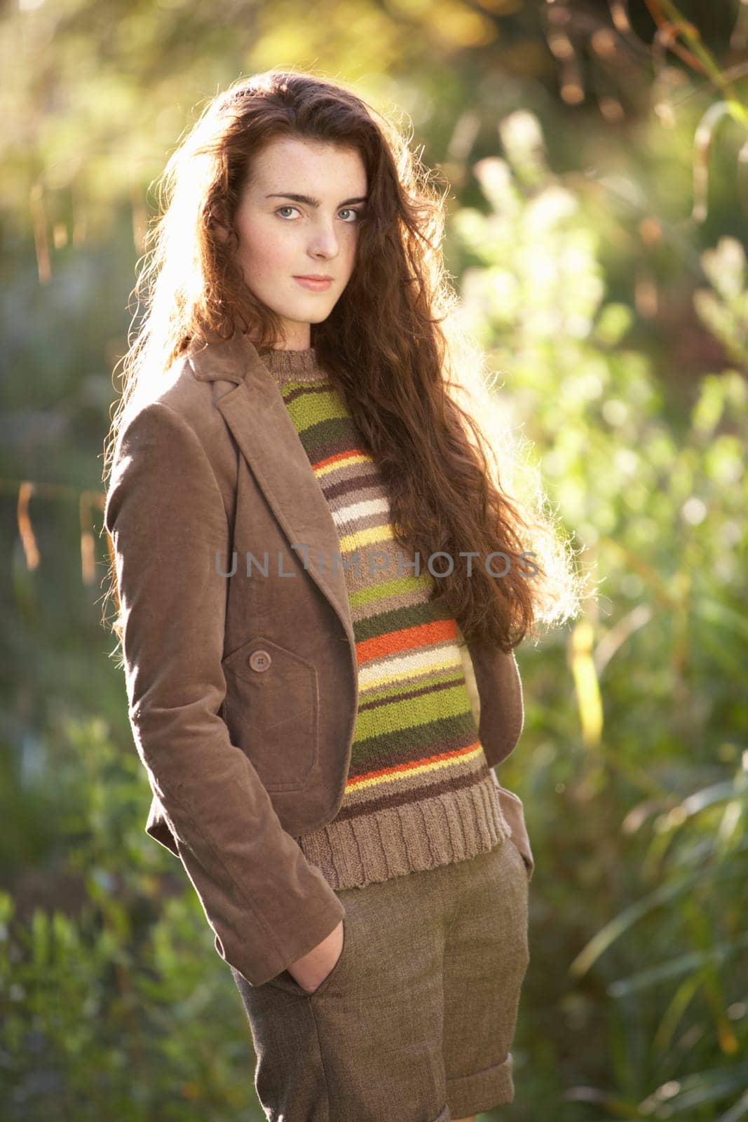 Portrait Of Beautiful Teenage Girl Outdoors In Autumn Landscape