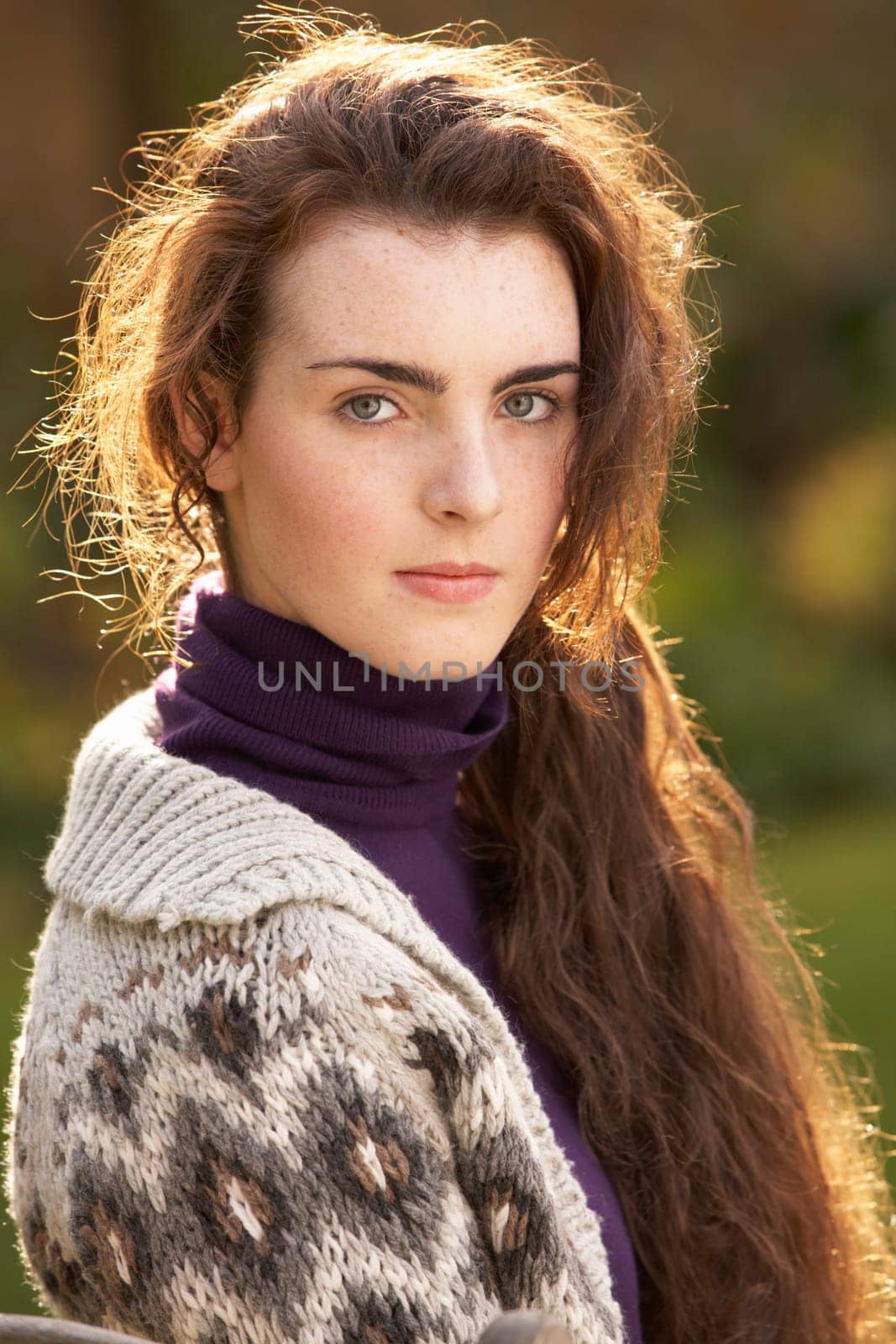 Portrait Of Beautiful Teenage Girl Outdoors In Autumn Landscape