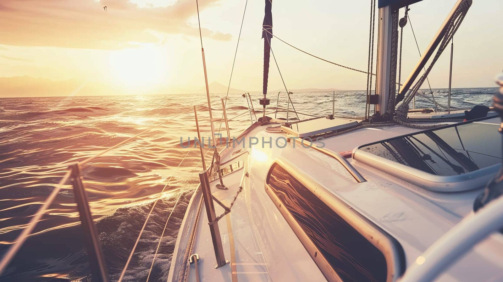 Sailing adventure at sunset on open sea with serene ocean views.