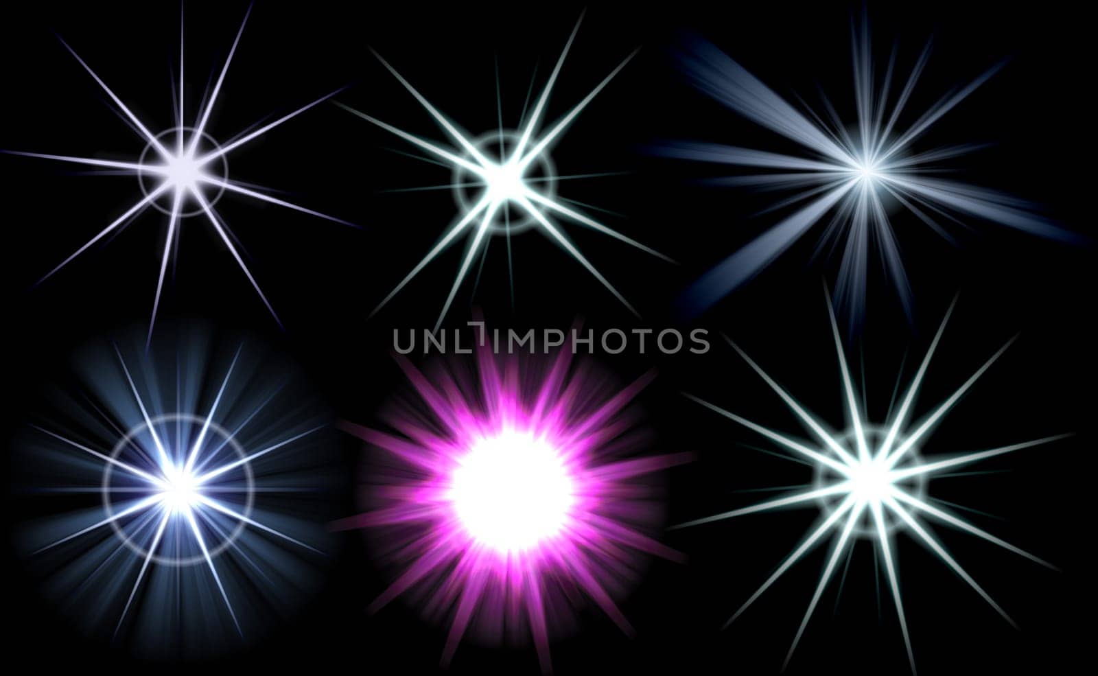 A collection of star bursts and abstract lens flares.  Use these as accents in your designs. Larger versions of each are also available in my portfolio.