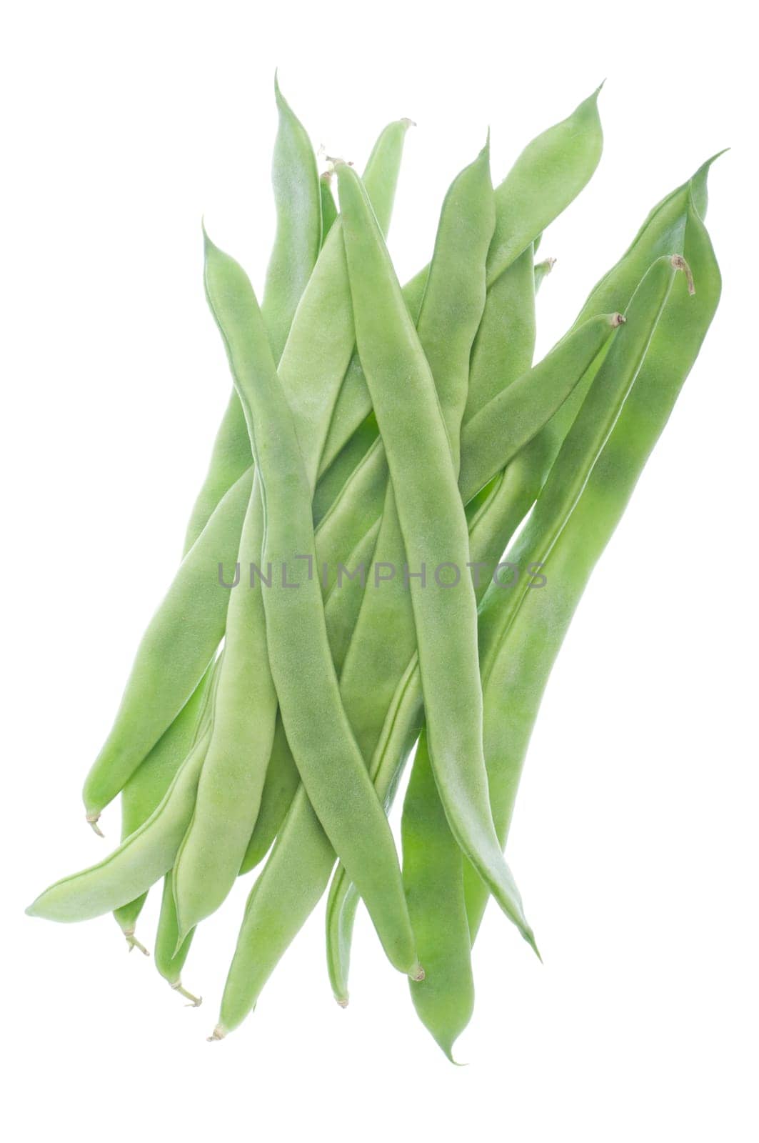 pile of fresh green french beans isolated white background