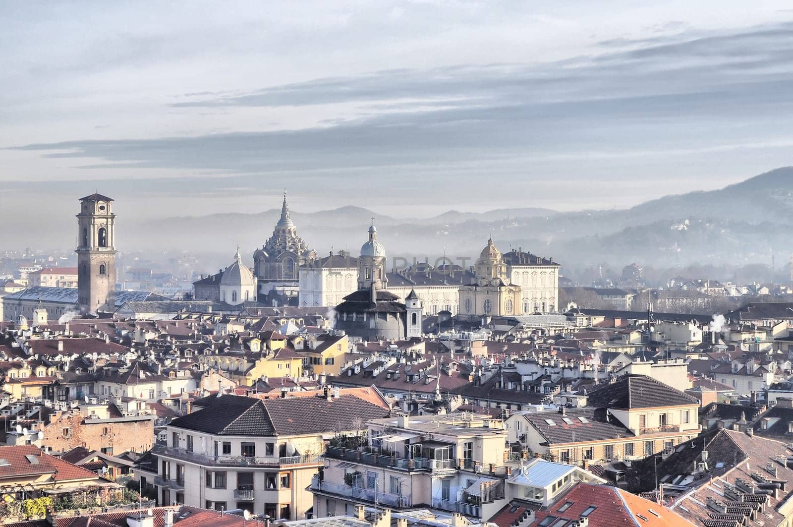 City of Turin (Torino) skyline panorama birdeye seen from above - HDR (High Dynamic Range)