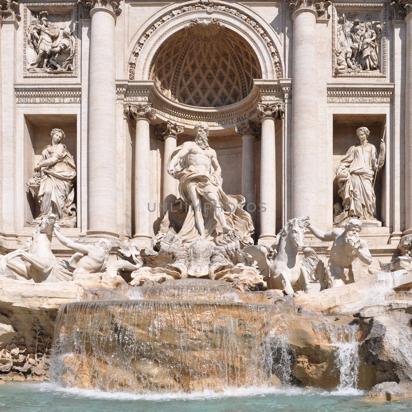 Baroque Trevi Fountain (Fontana di Trevi) in Rome, Italy - rectilinear frontal view