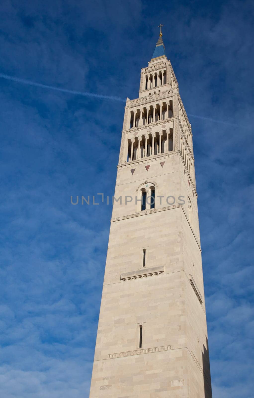 Bell Tower of Basilica of the National Shrine of the Immaculate Conception in Washington DC on a clear winter day