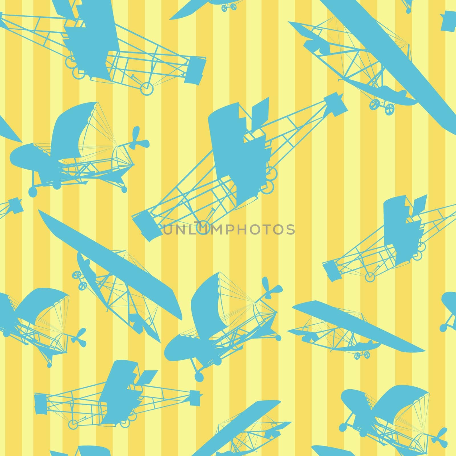 Decorative layout with old planes silhouettes, seamless pattern