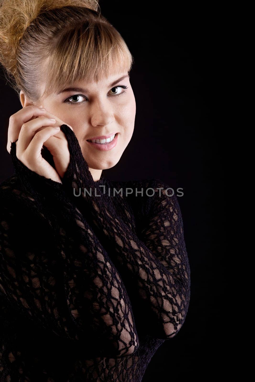 portrait  of beauty girl in lace costume look at you