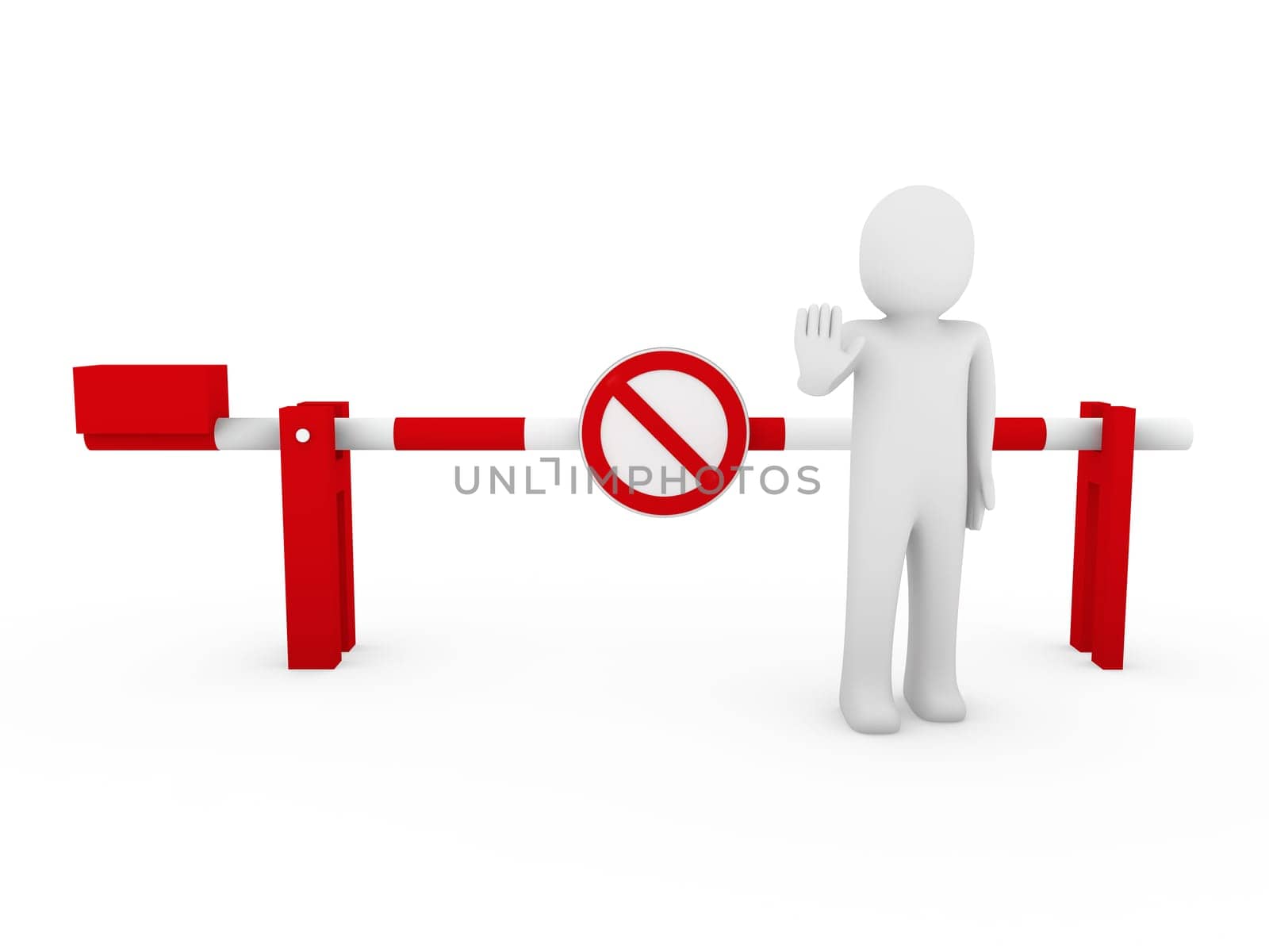 3d human stop barrier red ban warning people white