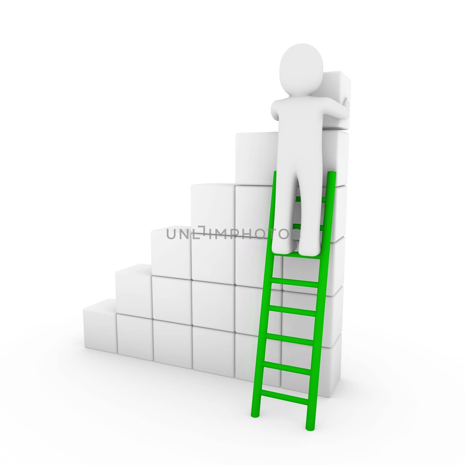 3d human cube ladder green white success business isolated