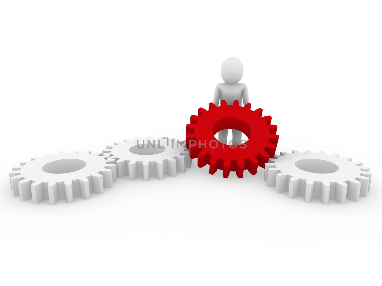 3d human gear red white business isolated background