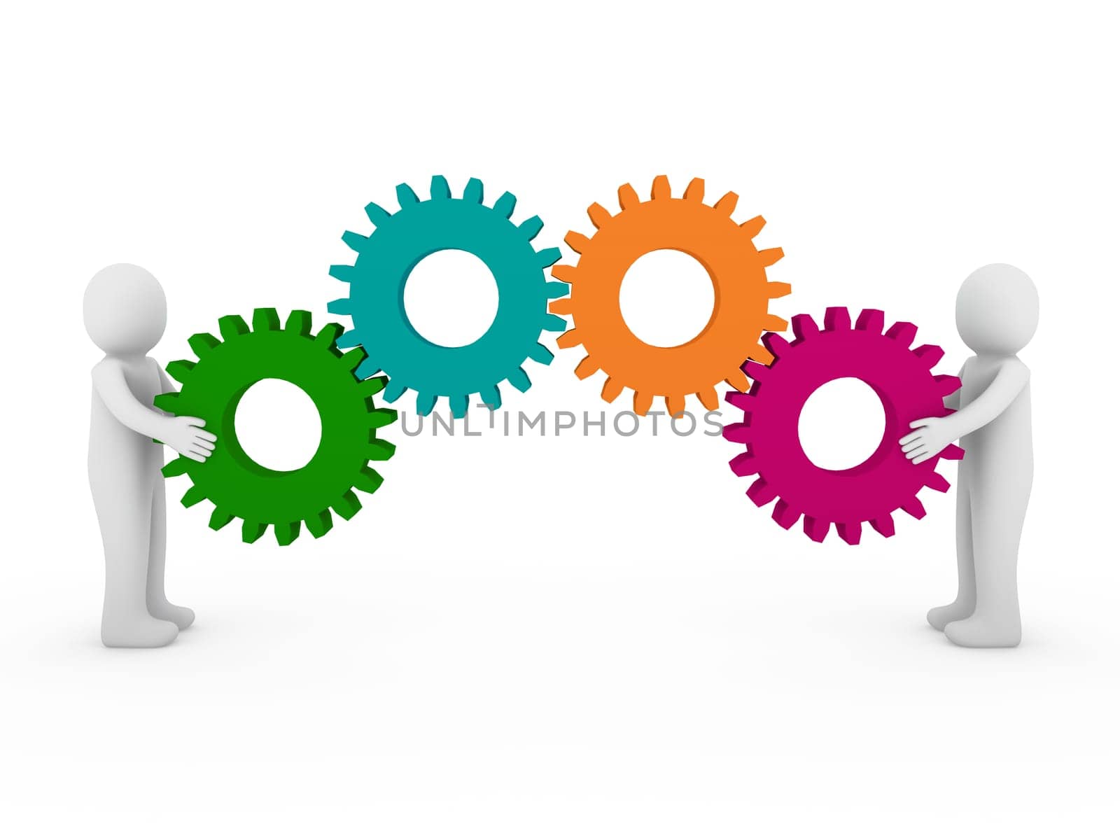 3d human gear green orange purple pink business isolated