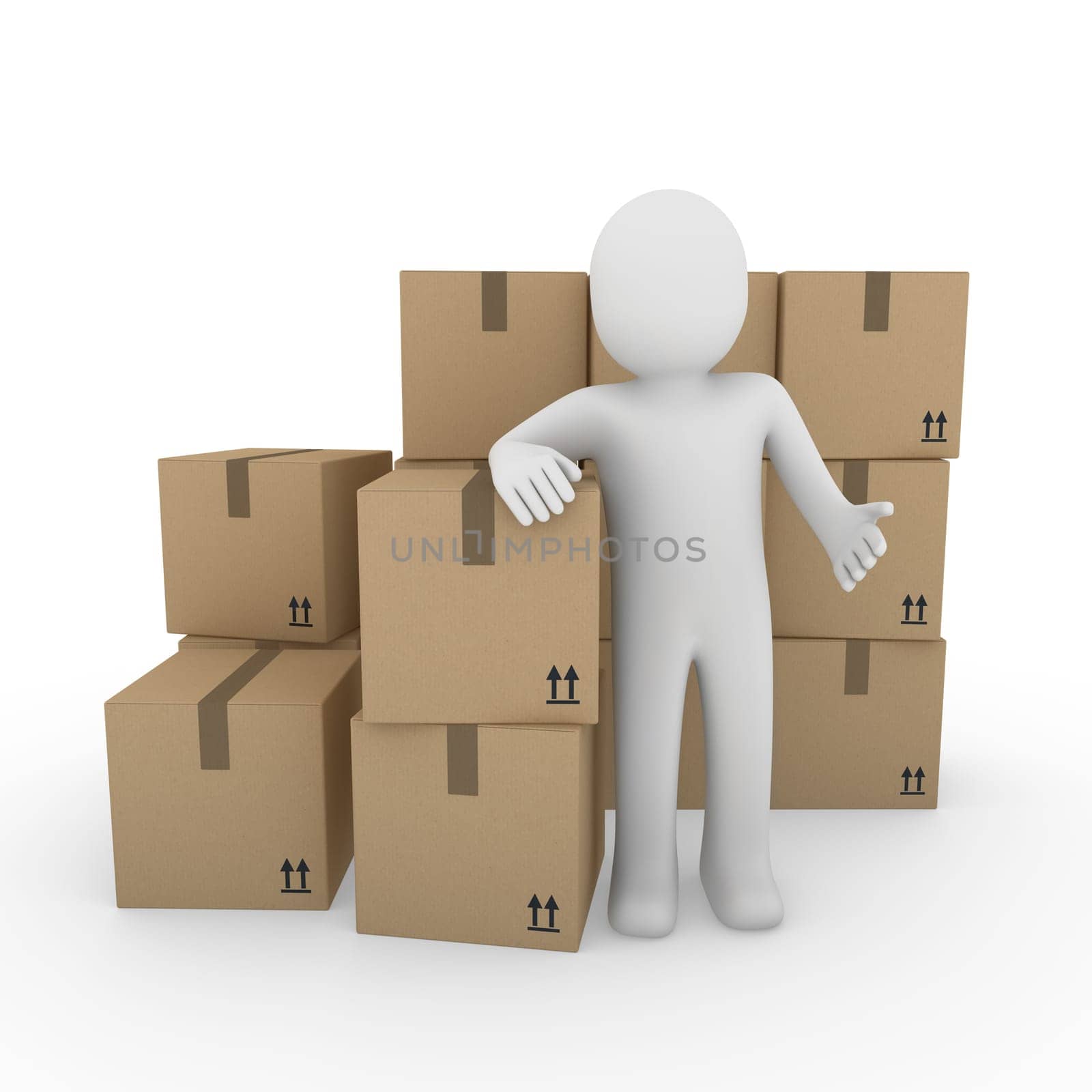 3d, human, shipping, transport, container, box, package, man