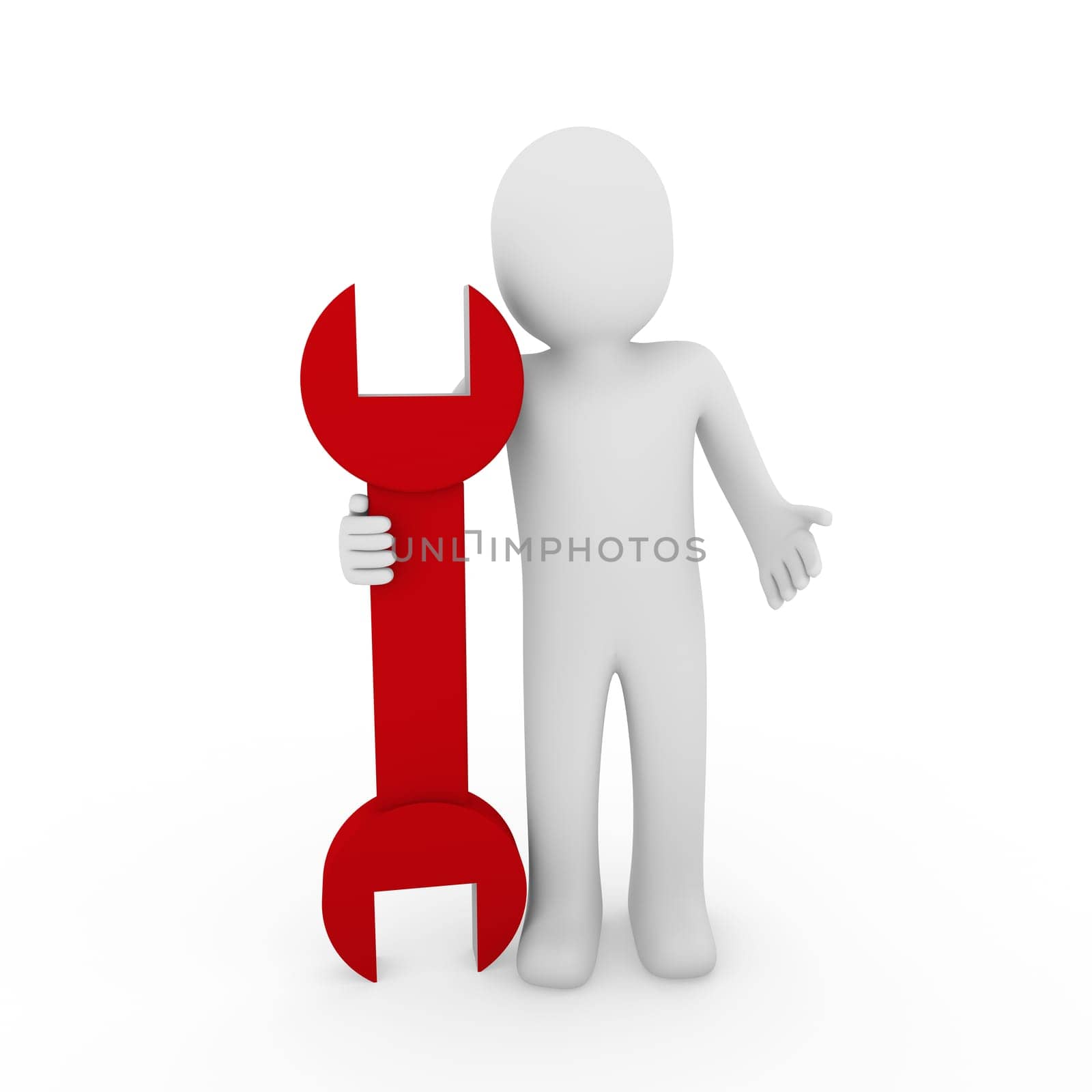 3d human man wrench tool repair red mechanic