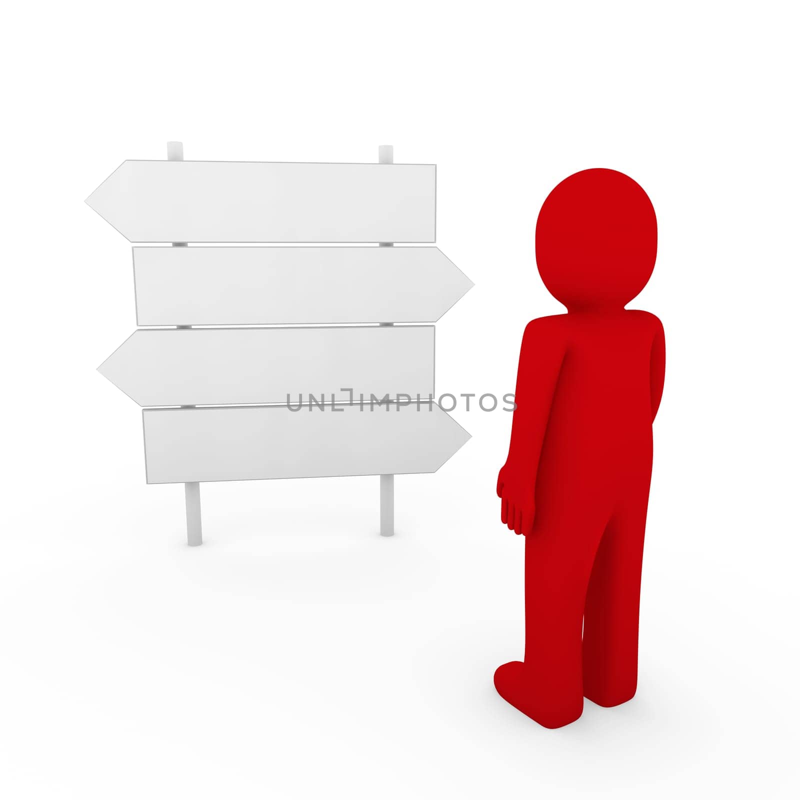 3d human direction sign way red arrow business
