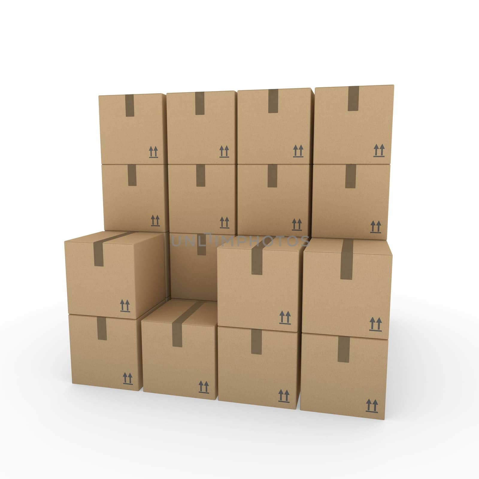 3d, paper, shipping, transport, container, box, package, brown