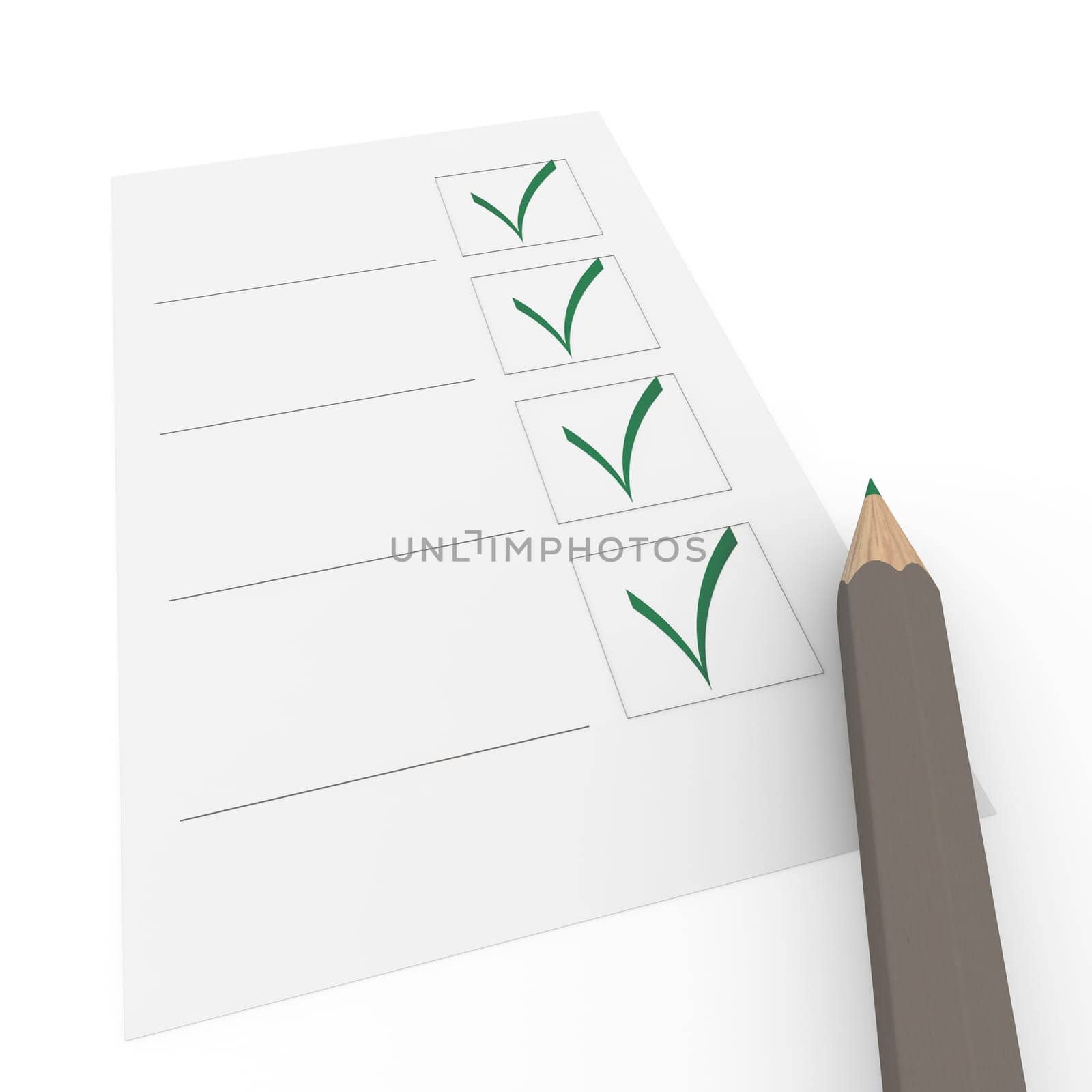 3d pencil pen check box green paper business