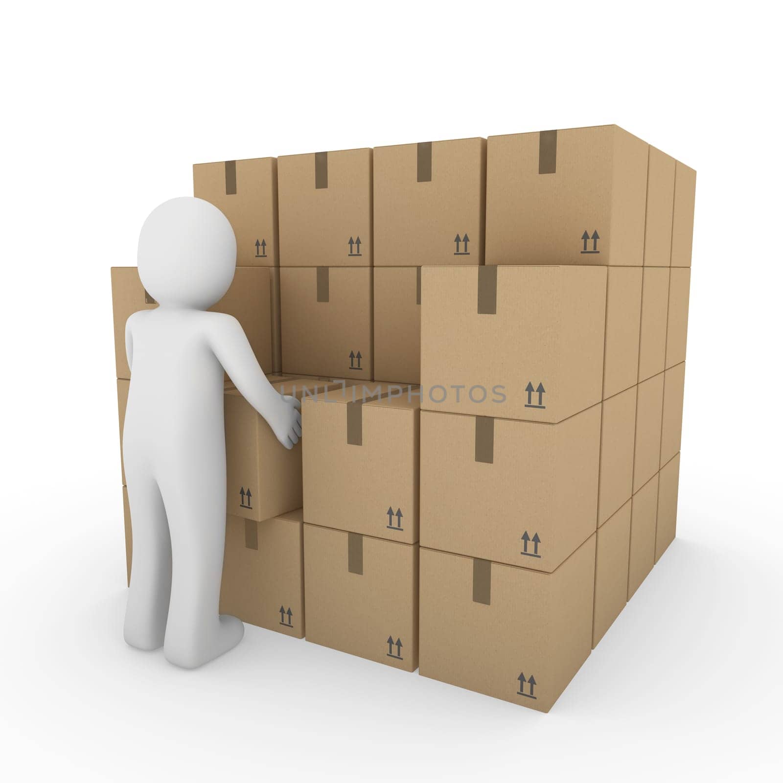 3d, human, shipping, transport, container, box, package, man