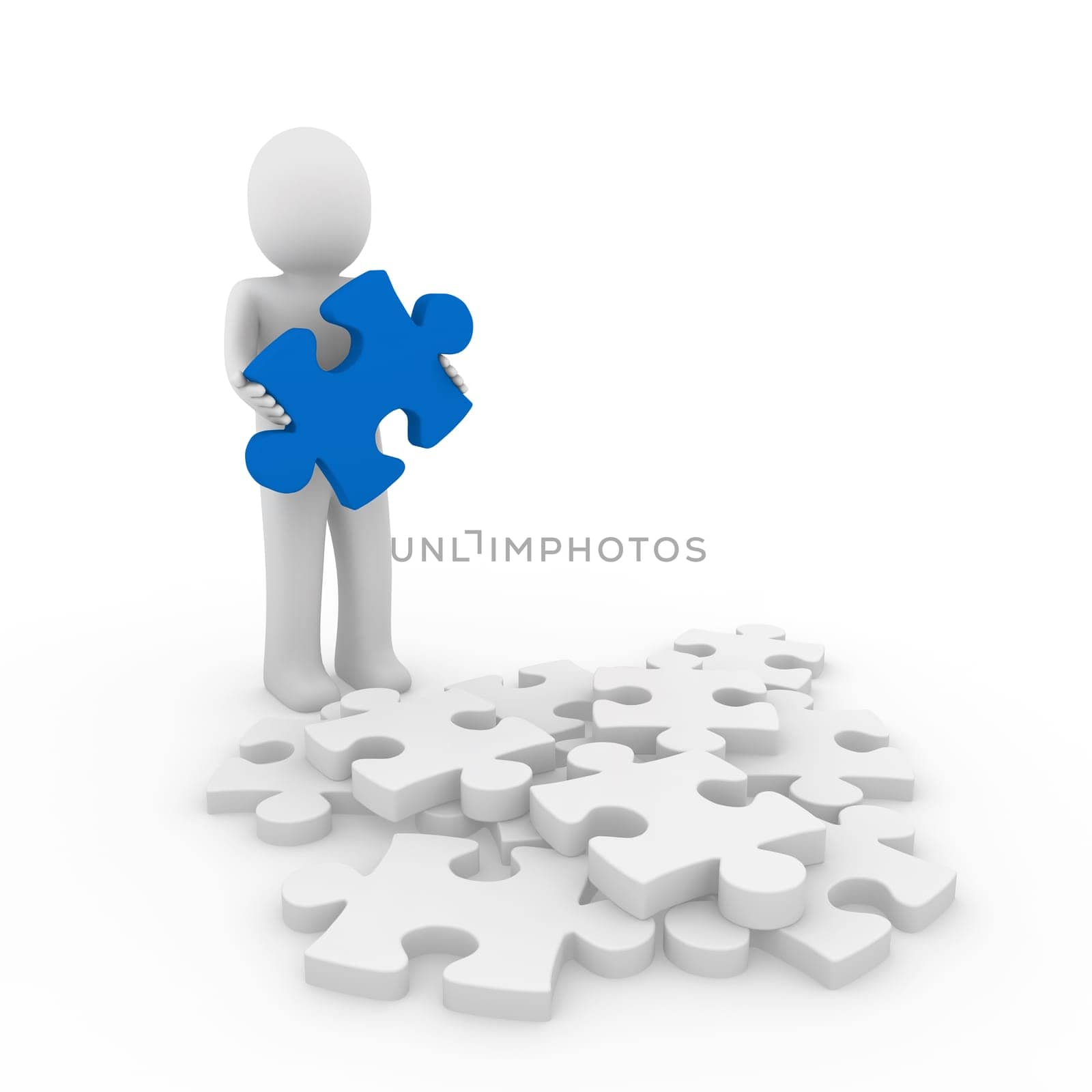 3d human puzzle blue business white success