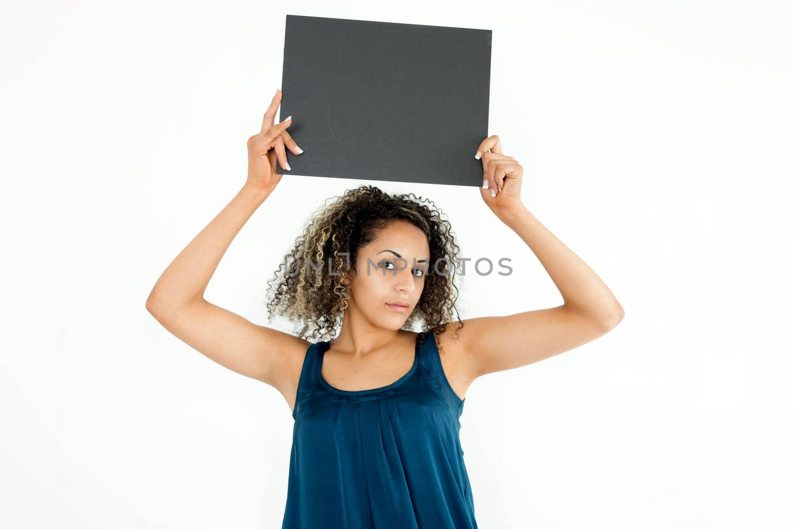 arabian young woman with a blank board