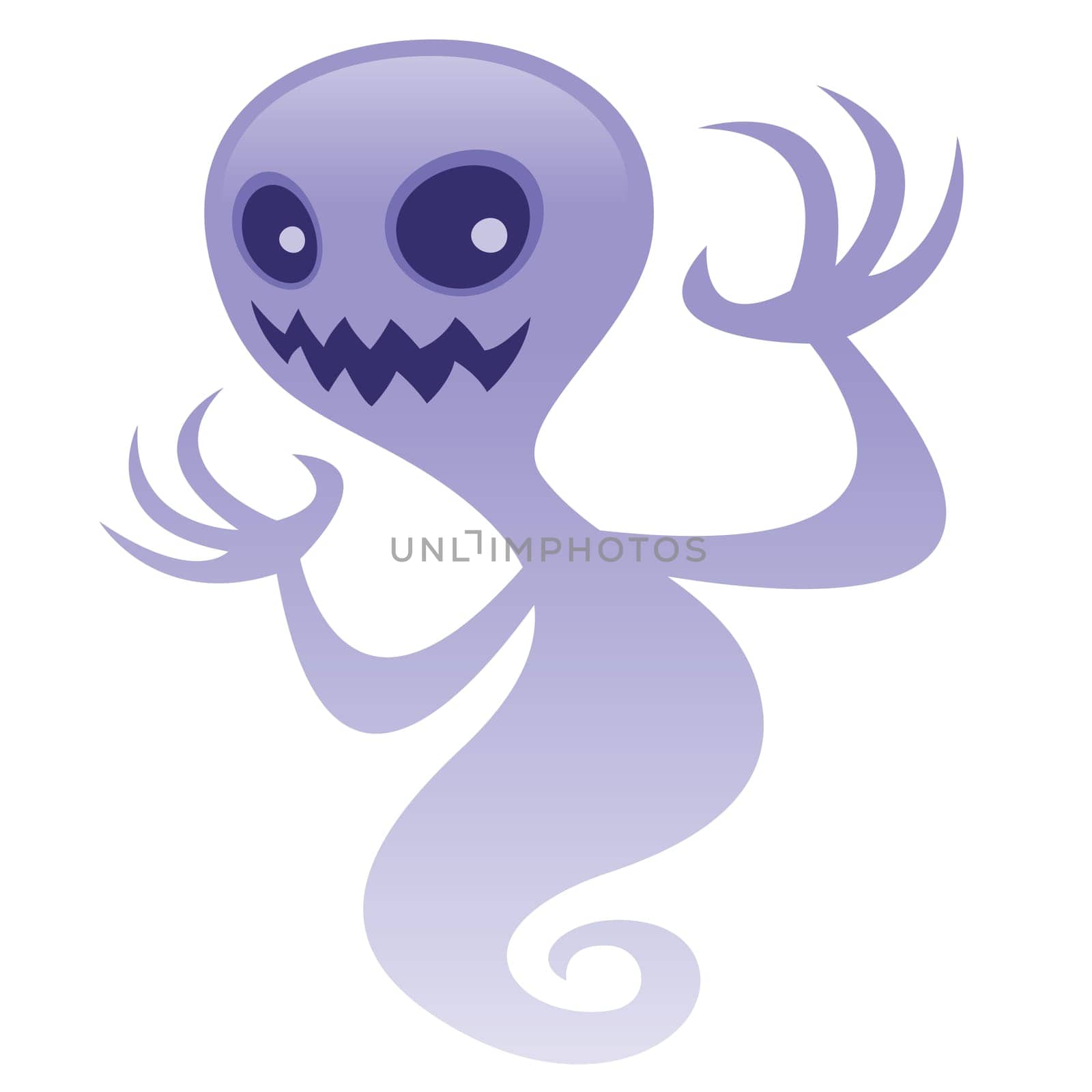 Vector cartoon illustration of a spooky ghost character with an evil grin. Great for scary Halloween designs. BOO!