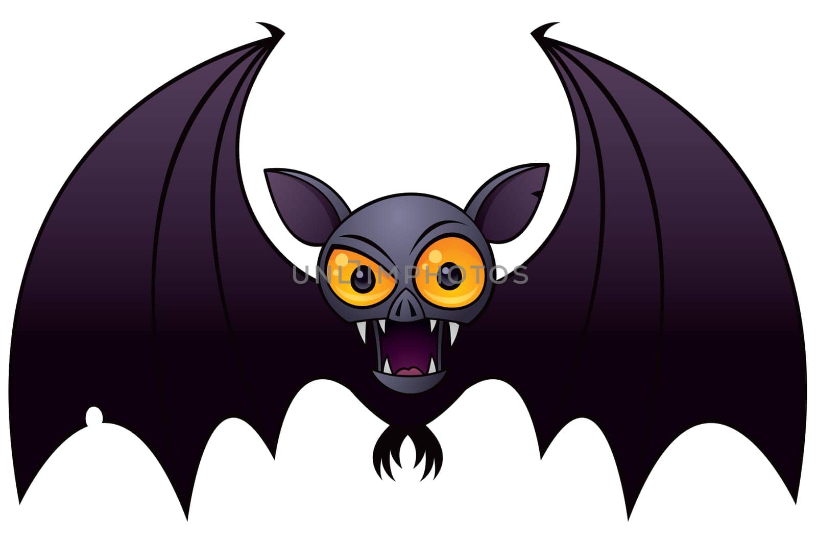 Vector cartoon illustration of a Halloween Vampire Bat with big orange eyes.
