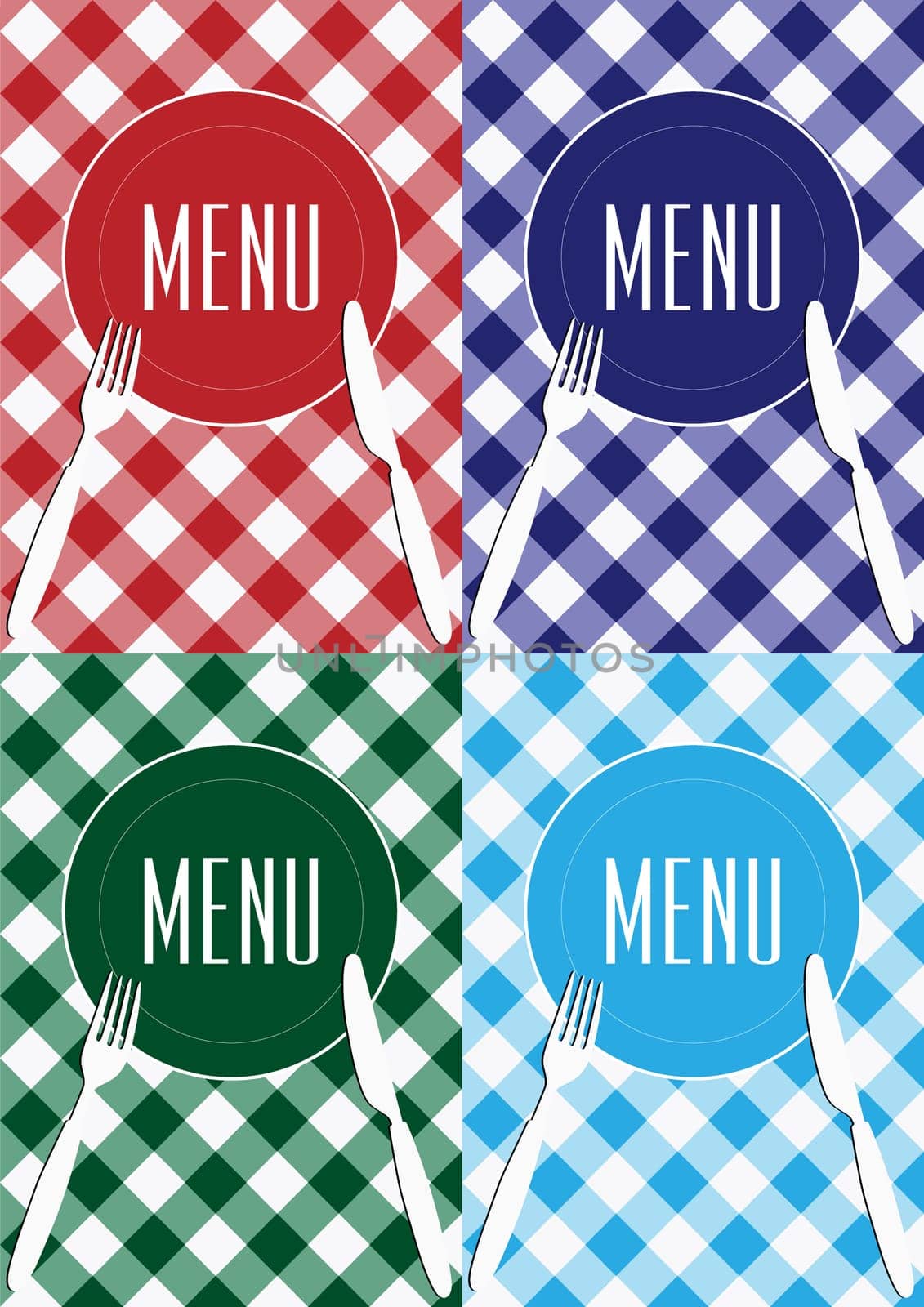 Menu Card Background - Cutlery and Gingham Texture in Four Colors
