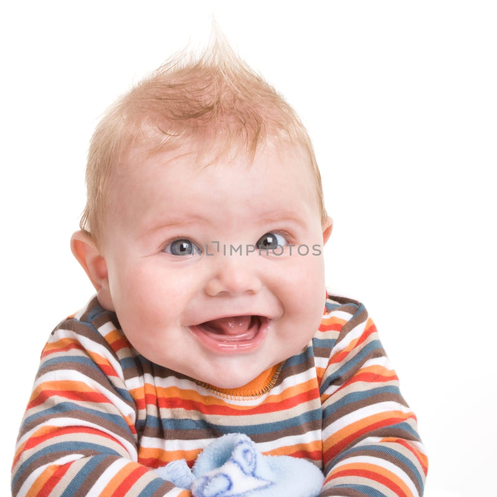 Expressive cute little boy isolated on white background.