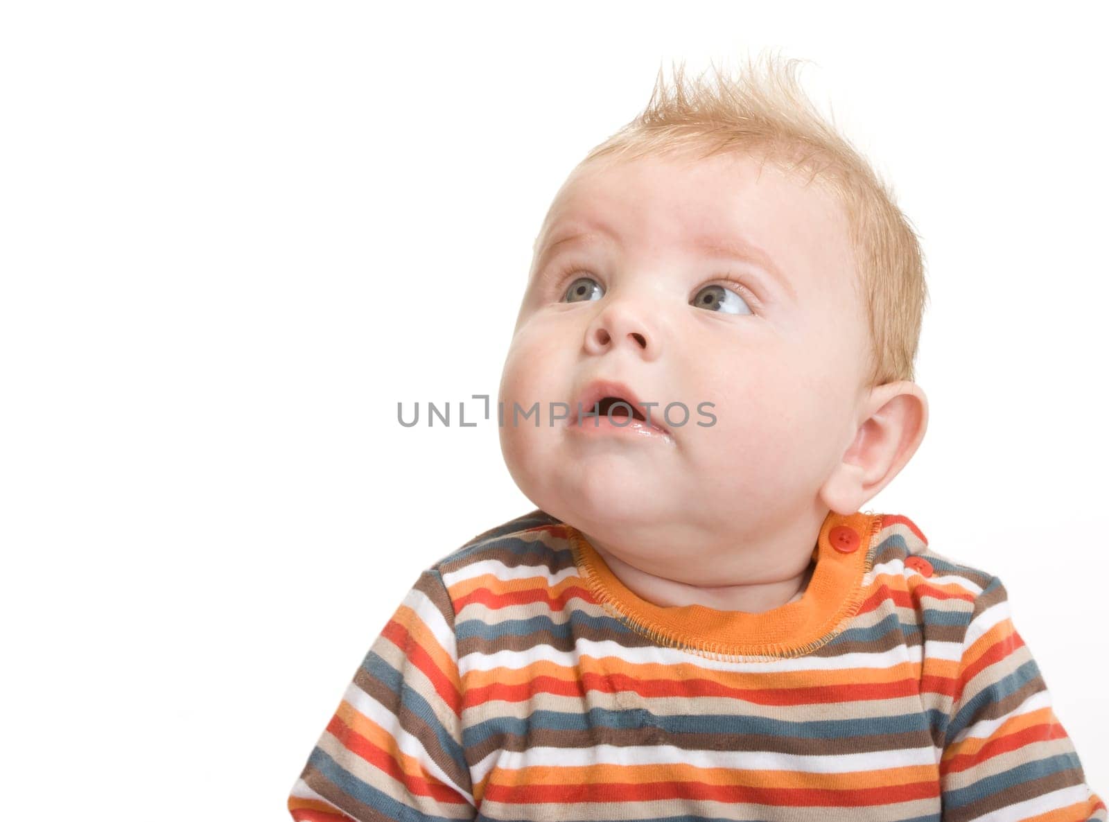 Expresive cute little boy isolated on white background.