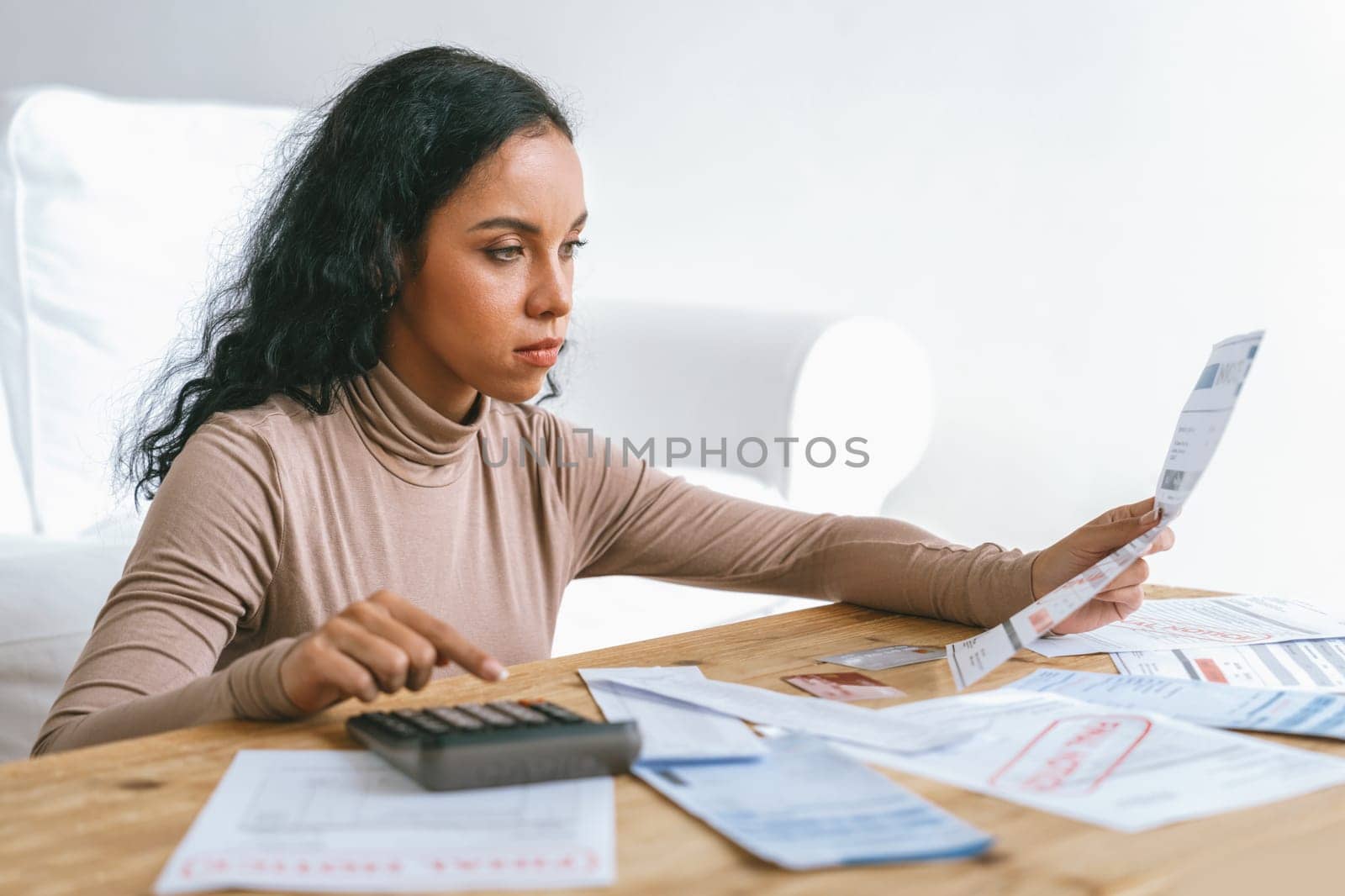 Stressed young woman has financial problems with credit card debt to pay crucial show concept of bad personal money and mortgage pay management crisis. sad and unhappy