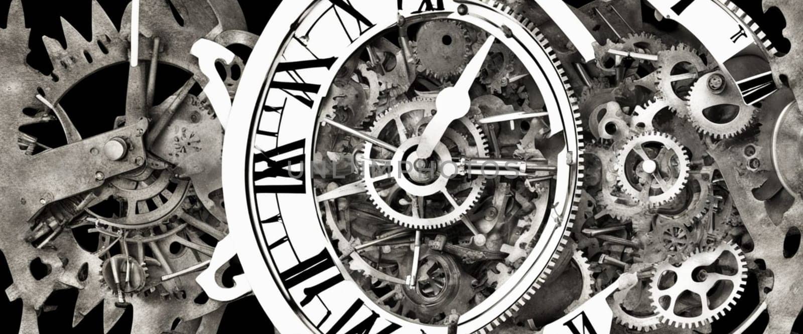 cogwheels in old clock illustration , time passing concept by verbano