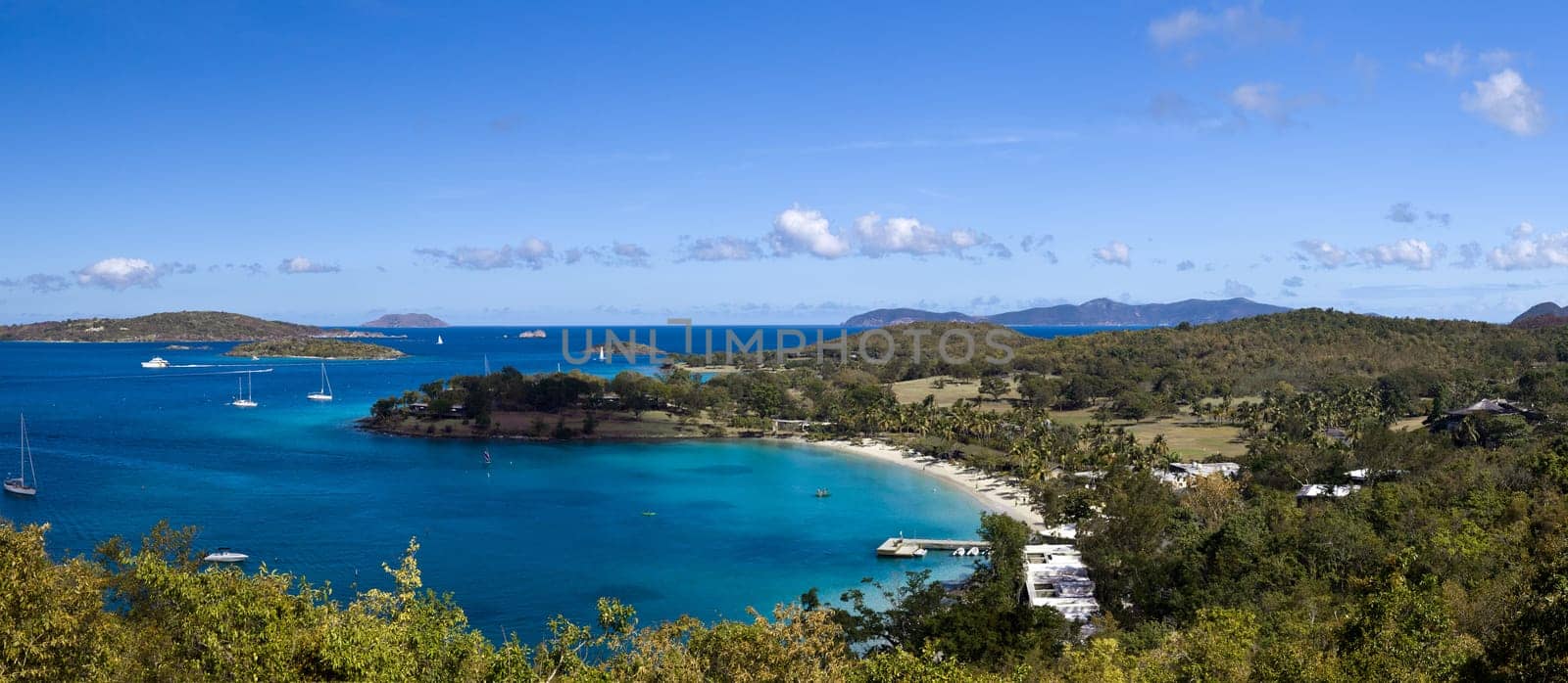Panorama of Caneel Bay on the Caribbean island of St John in the US Virgin Islands