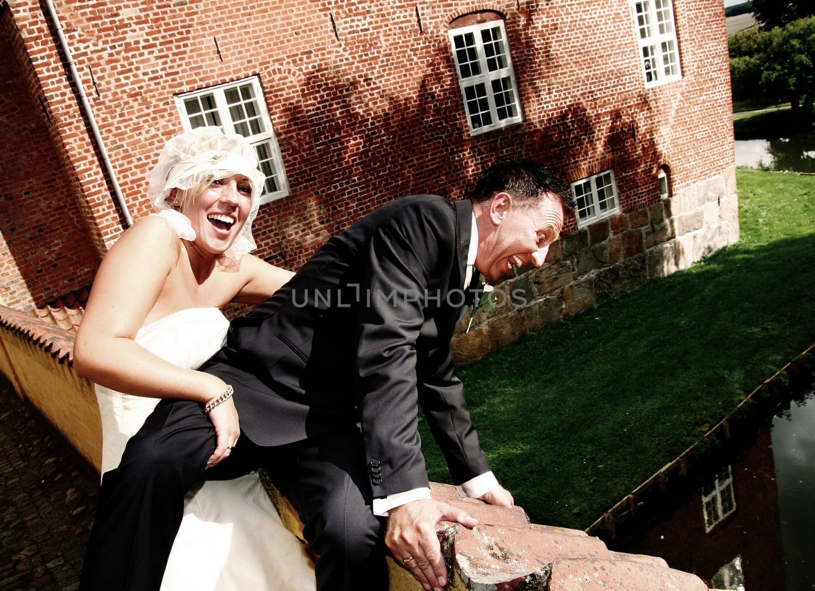 Wedding couple portrait. groom and bride marriage celebration. husband in suit and wife in wedding dress