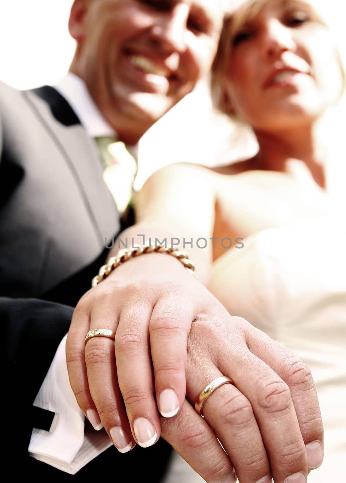 Wedding couple portrait. groom and bride marriage celebration. husband in suit and wife in wedding dress