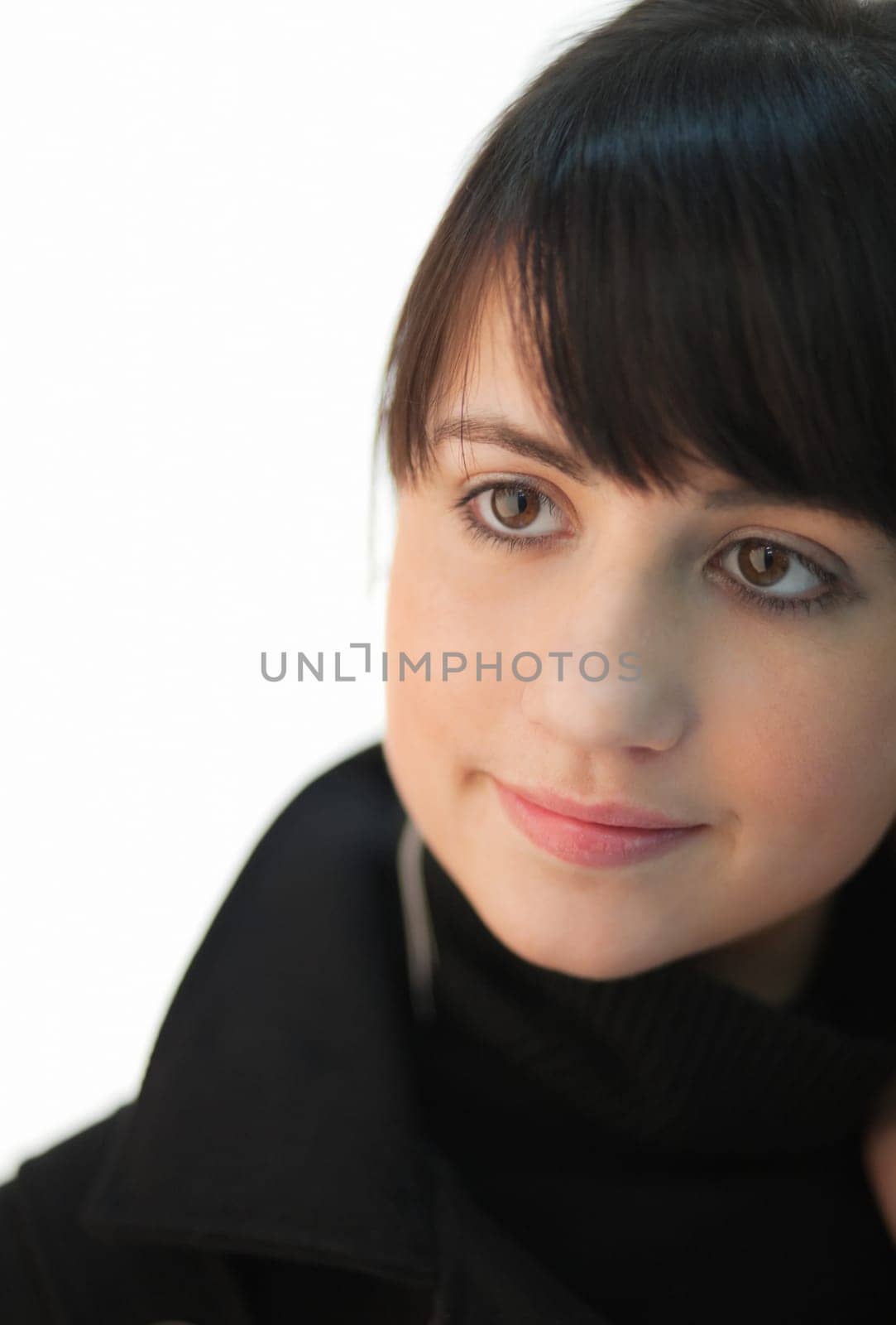 Pretty brunette girl isolated on white  selective focus