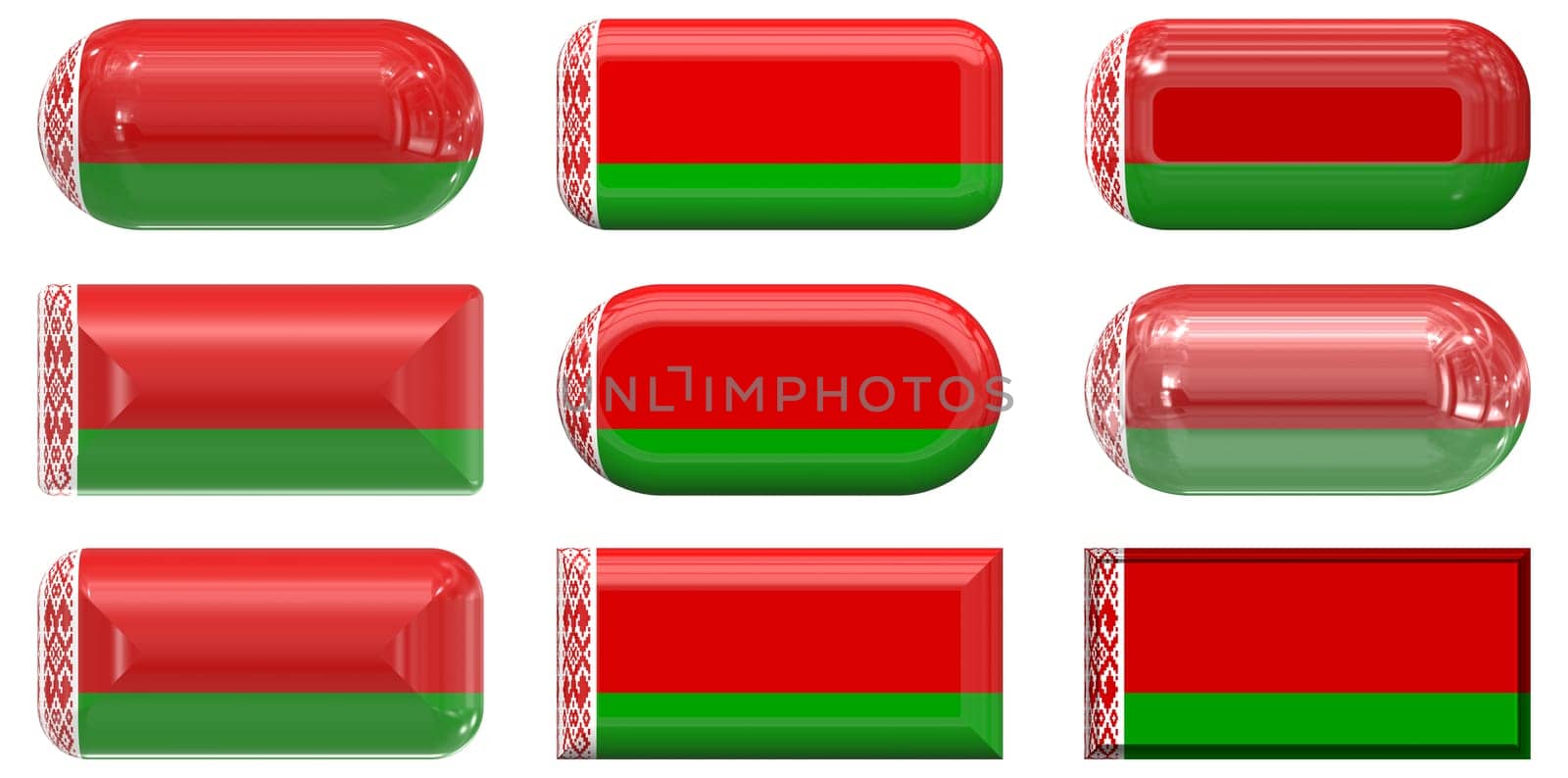 nine glass buttons of the  Flag of Belarus