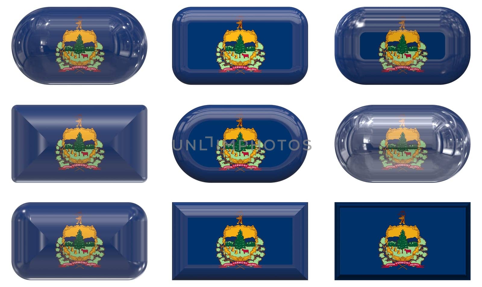 nine glass buttons of the  Flag of vermont