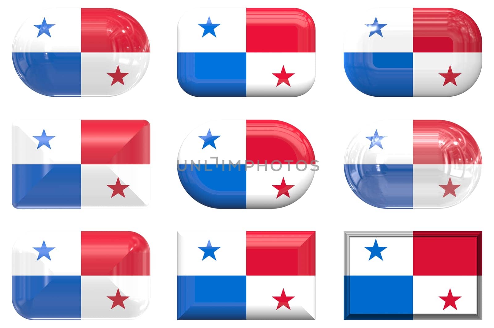 nine glass buttons of the  Flag of Panama